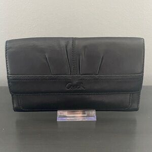 Coach Soho Pleated Black Leather Trifold Wallet